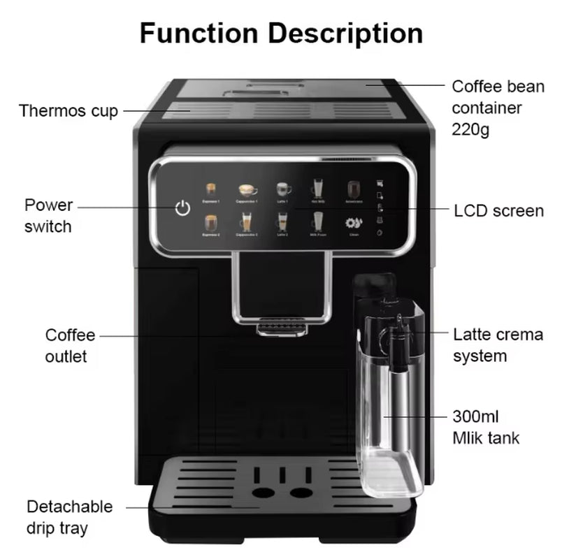 Cappuccino Maker Fully-Automatic Espresso Intelligent Electric Cappuccino Latte Coffee Maker Machine for Home Use